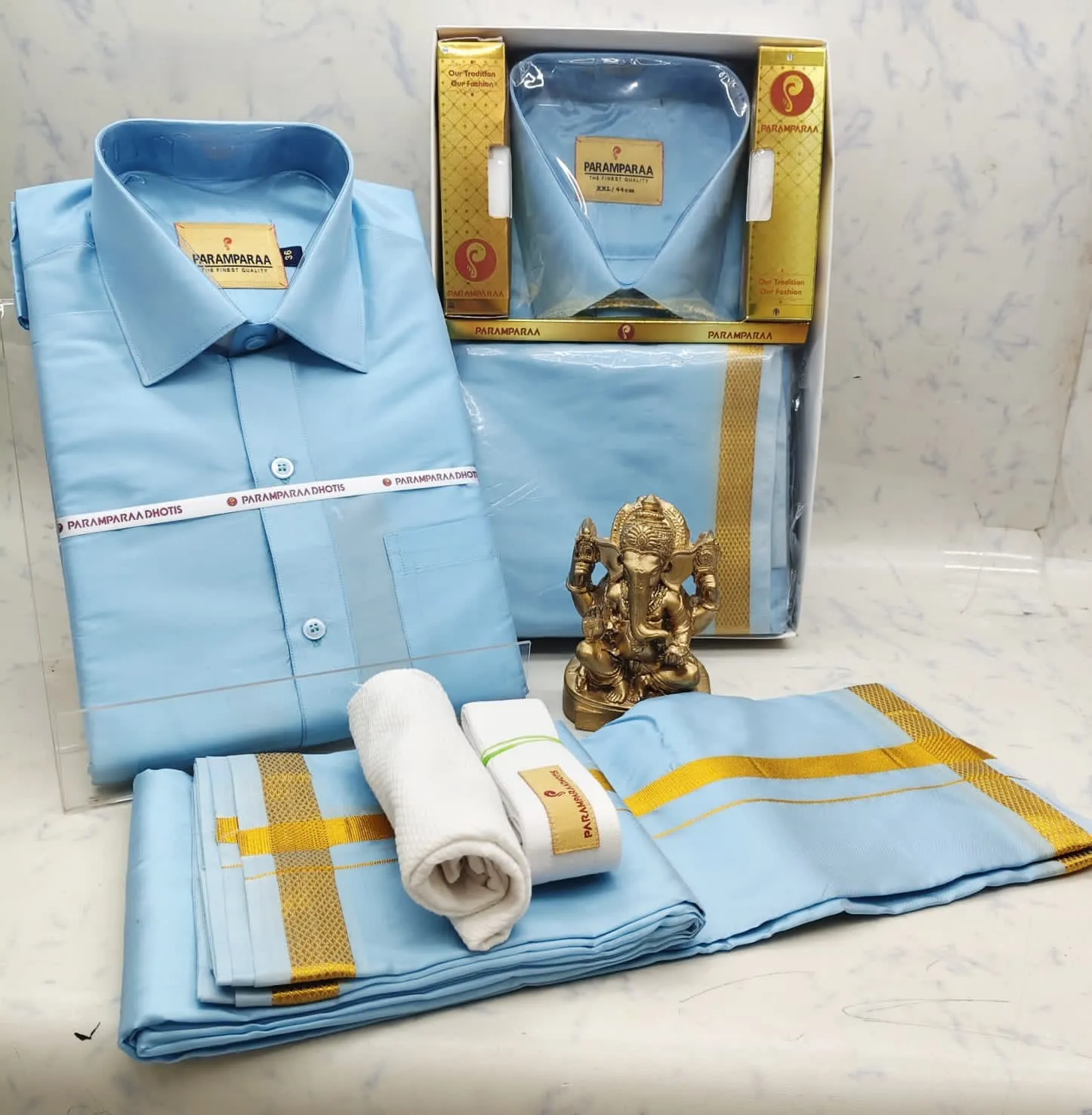 Silk Mixed Signature Jerry Border Dhoti Set